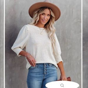 Vici Carter puff sleeve knit top - cream - size medium